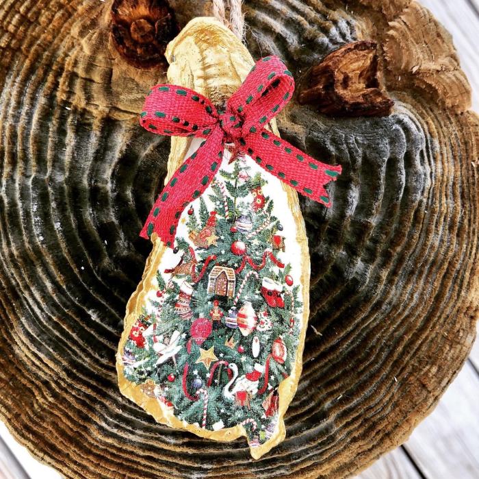 Oyster shell christmas ornament